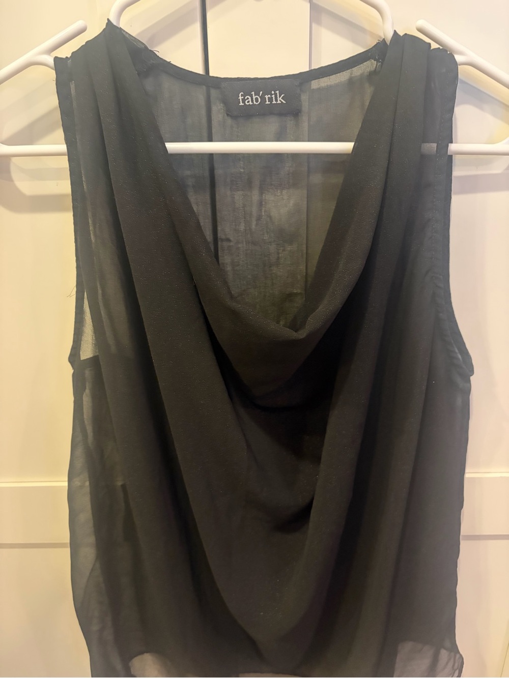 fab'rik Black Sheer Cowl-Neck Sleeveless Camisole